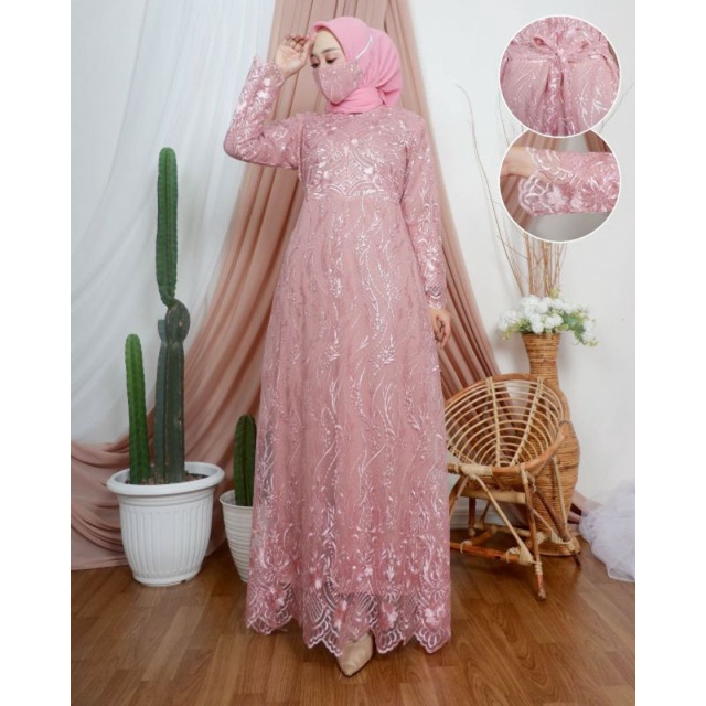 gamis brokat full depan belakang / brokat pesta / brokat murah / gamis brokat bisa seragam/ baju kon