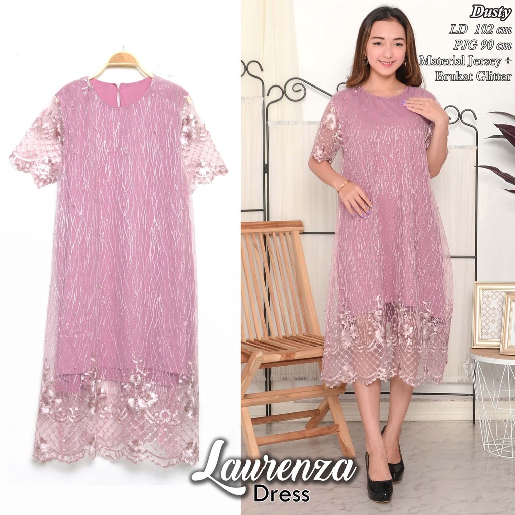 Arnis / Laurenza Dress Tulle Brokat Glitter Mutiara Midi Dress / COD