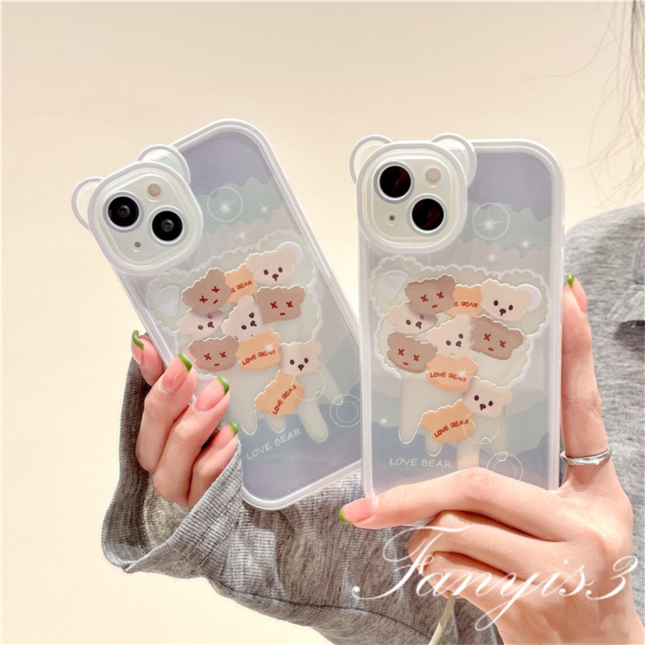 Compatible For iPhone 14 13 12 11 Pro Max X XR Xs Max 8 7 6 6s Plus SE 2020 Soft Case Pelindung Desain Kartun Kepala Beruang Untuk