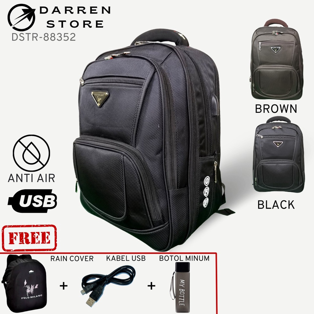 Polo Milano 88352 Tas Ransel Laptop Expandable 40L Batok belakang Bonus Botol