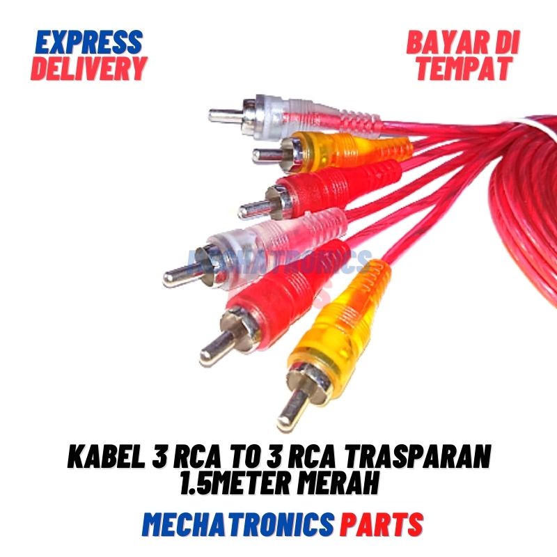 KABEL 3 RCA TO 3 RCA TRASPARAN 1.5METER MERAH