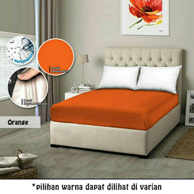 Sprei Waterproof 120x200 MONALISA - anti ompol air water proof polos - 120 Single Size - SP-Orange