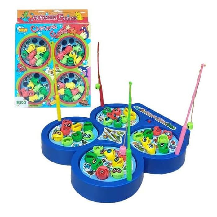 Mainan Pancing Ikan Fishing Game 4 kolam Pancingan Ikan Mainan 32 Pcs Ikan ada Musik