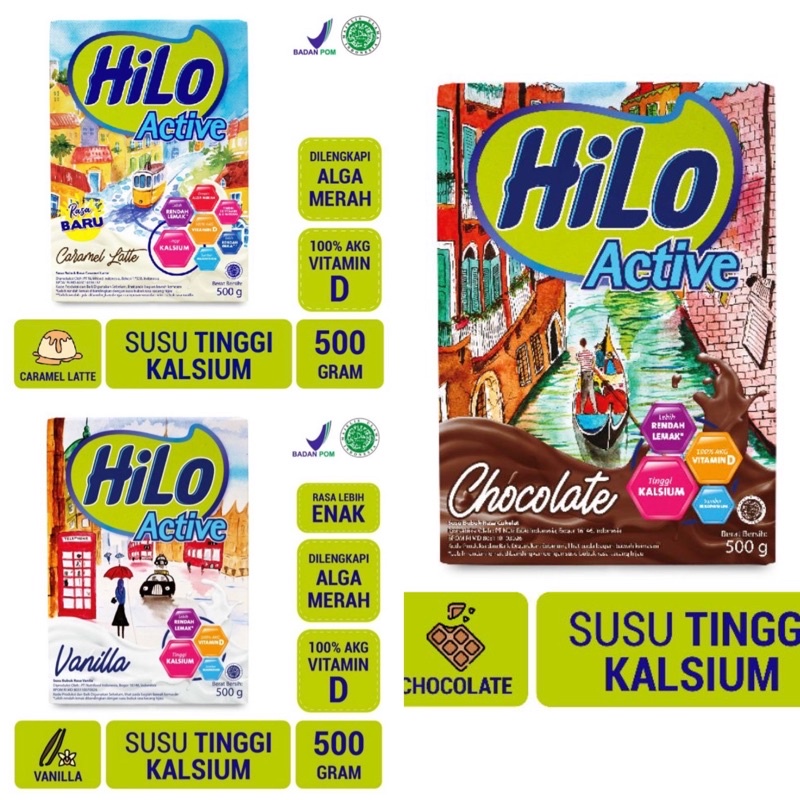 [CASHBACK 5%] HiLo Active Chocolate / Vanilla / Caramel Latte 500 gram - Susu Tinggi Kalsium Rendah Lemak