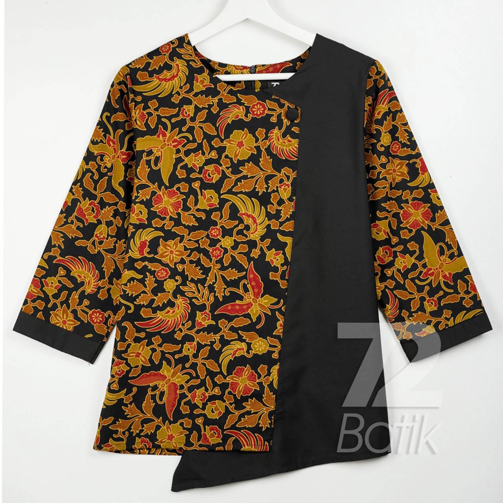 BLUS BATIK PREMIUM KATUN BLOUSE WANITA MOTIF KUPU WARNA KUNING MERAH HITAM 728277 CAP 72