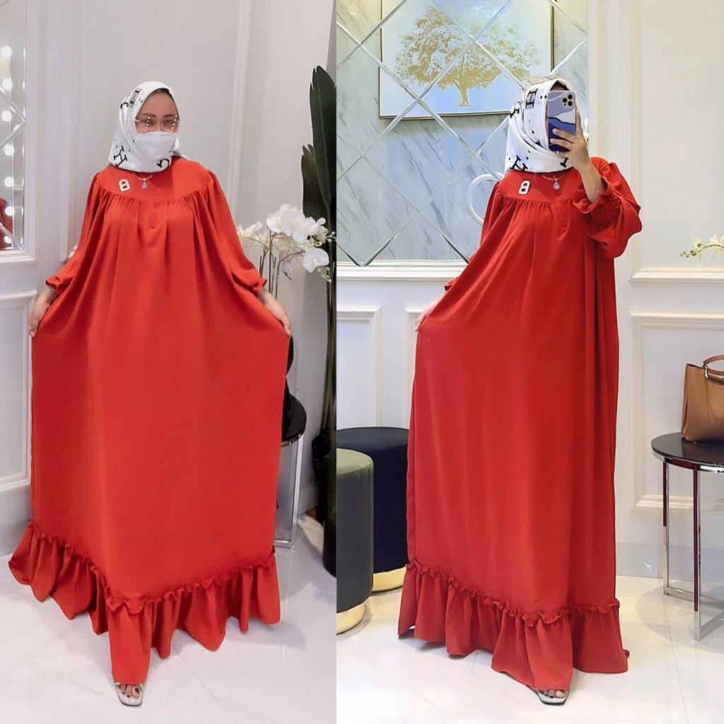 Shella Saukia Gamis Wanita Crinkle Airflow Import Dress Jumbo Lengan Panjang Karet Baju Wanita Kekinian LD 130 cm