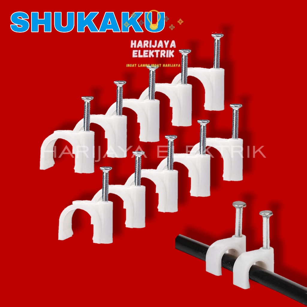 NEW SHUKAKU KLEM KABEL KLIP PAKU BETON 9MM CLAMP CABLE CLIPS PER 10 BOX