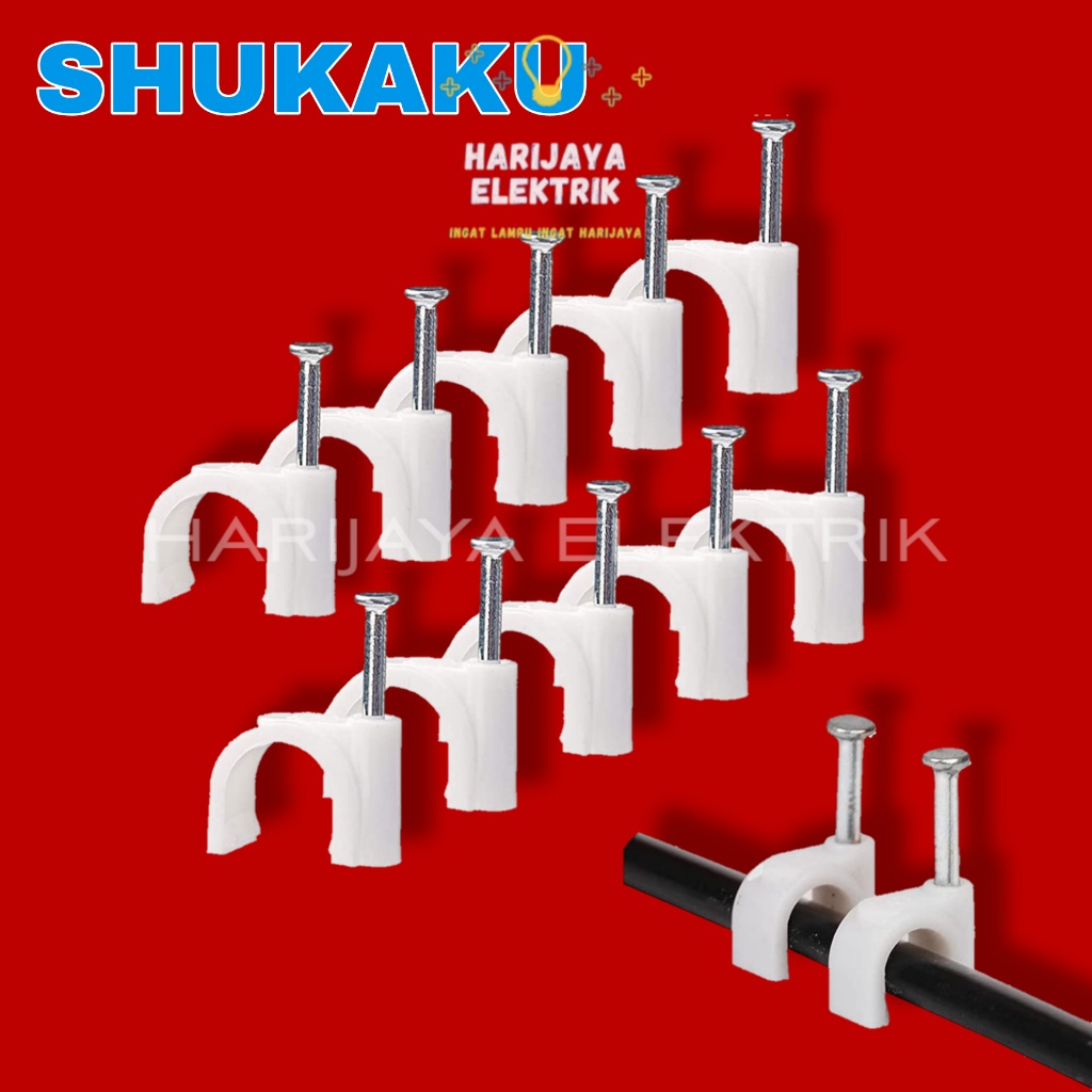 NEW SHUKAKU KLEM KABEL KLIP PAKU BETON 9MM CLAMP CABLE CLIPS PER 10 BOX