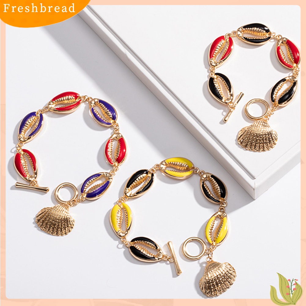 [TERLARIS]Women Fashion Cowrie Shell Beaded Enamel Toggle Bracelet Bangle Beach Jewelry