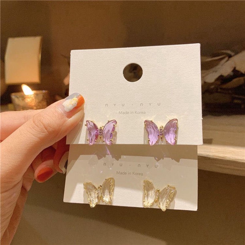 Anting Kristal Kupu-Kupu Super Fairy Earrings Korean Style