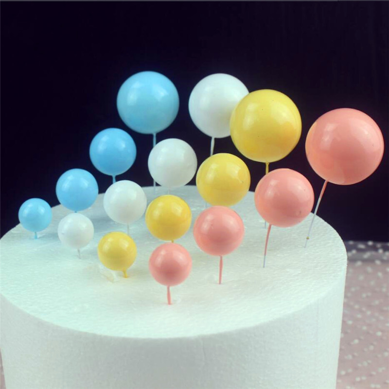 20Pcs Creative Colorful Round Ball Cake Topppers Simple Unique Cupcake Ornament Party Baking Decoration