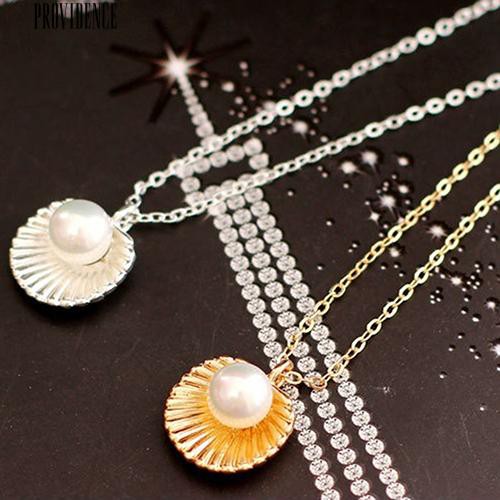 [Bayar Di Tempat]Elegan Faux Pearl Shell Charm Dipoles Kalung