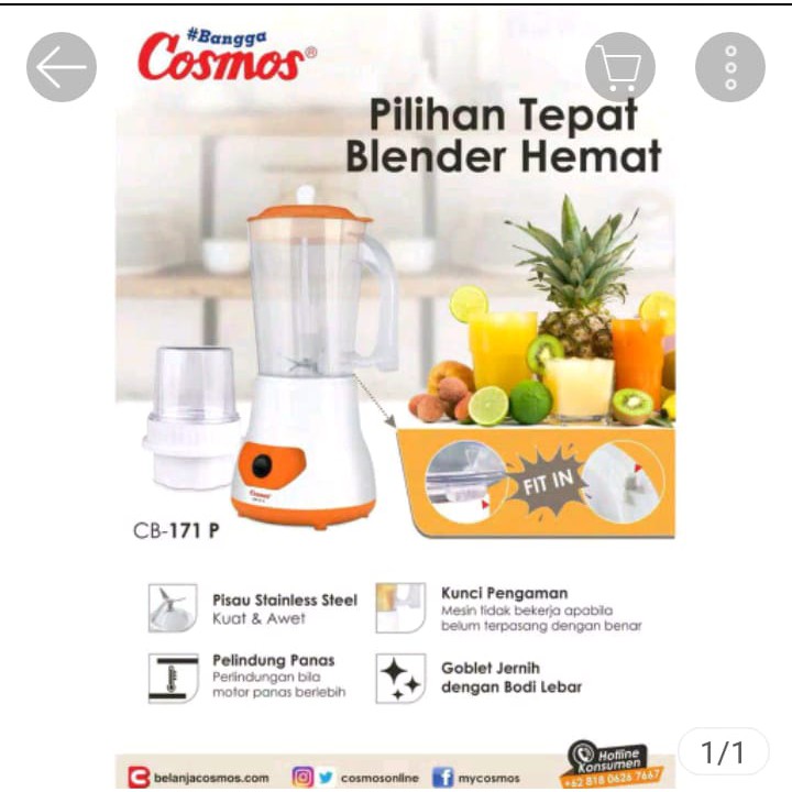 Blender Cosmos CB-171P Putih orange 1 Liter