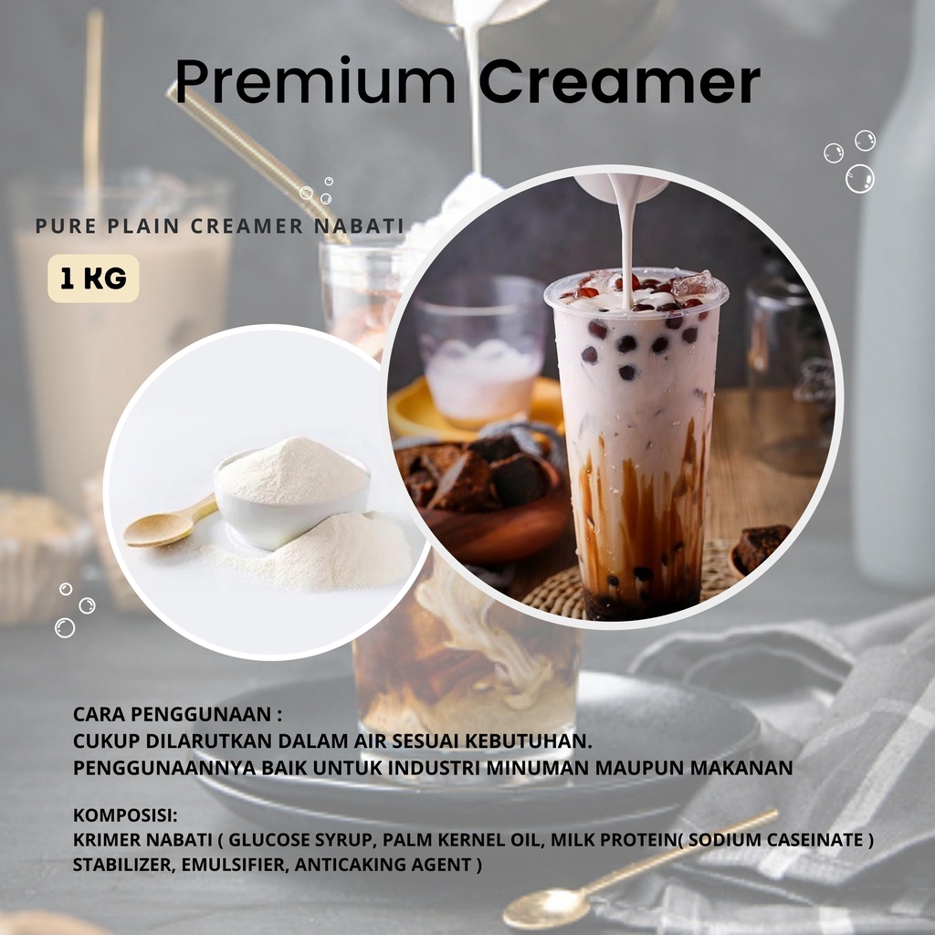 KRIMER/CREAMER PREMIUM BUBUK 1000gr POWDER NON DAIRY CREAMER PURE PLAIN KRIMER/CREAMER PREMIUM BUBUK 1000 gr  / POWDER CREAMER PREMIUM 1000 gr / BUBUK KRIMER 1000 gr /creamer / kremer / nondairycreamer / bubuk creamer / topping minuman kekinian