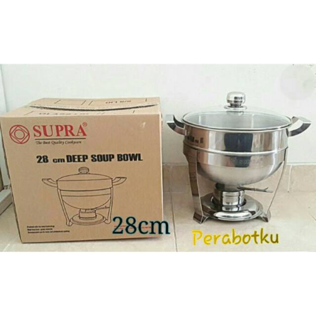 SUPRA Deep Soup Bowl 28cm Glass Lid / Panci prasmanan pemanas sayur stainless tutup kaca 28 cm