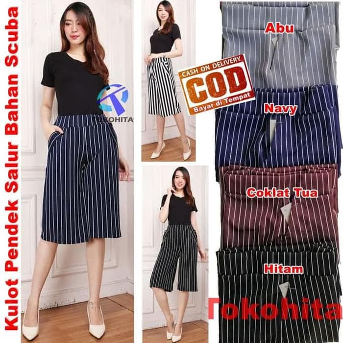 SALE !! CELANA KULOT PENDEK - kulot salur motif garis wanita