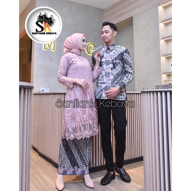 Set Kebaya Tunik Couple Kemeja Batik Pria Stelan Kebaya Couple Kondangan Kebaya Tunik Couple Kebaya Wisuda Couple Terbaru By Santiank_Kebaya