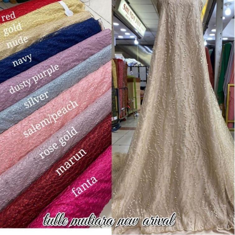 Terkini Grosir--PROMO TERMURAH Kain tille akar mutiara motif akar padi / bahan brokat akar mutiara /