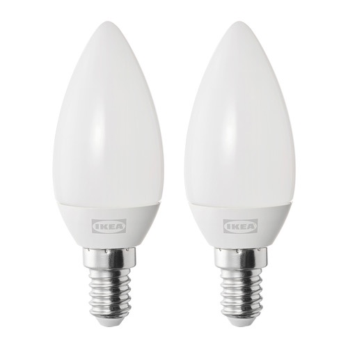 SOLHETTA Bohlam led e14 250 lumen 2 pcs, chandelier putih opal