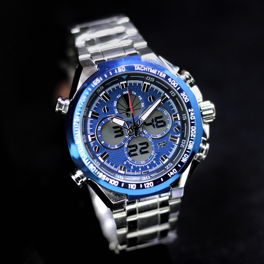 jam tangan pria fortuner FR8005 rantai stainless dual time