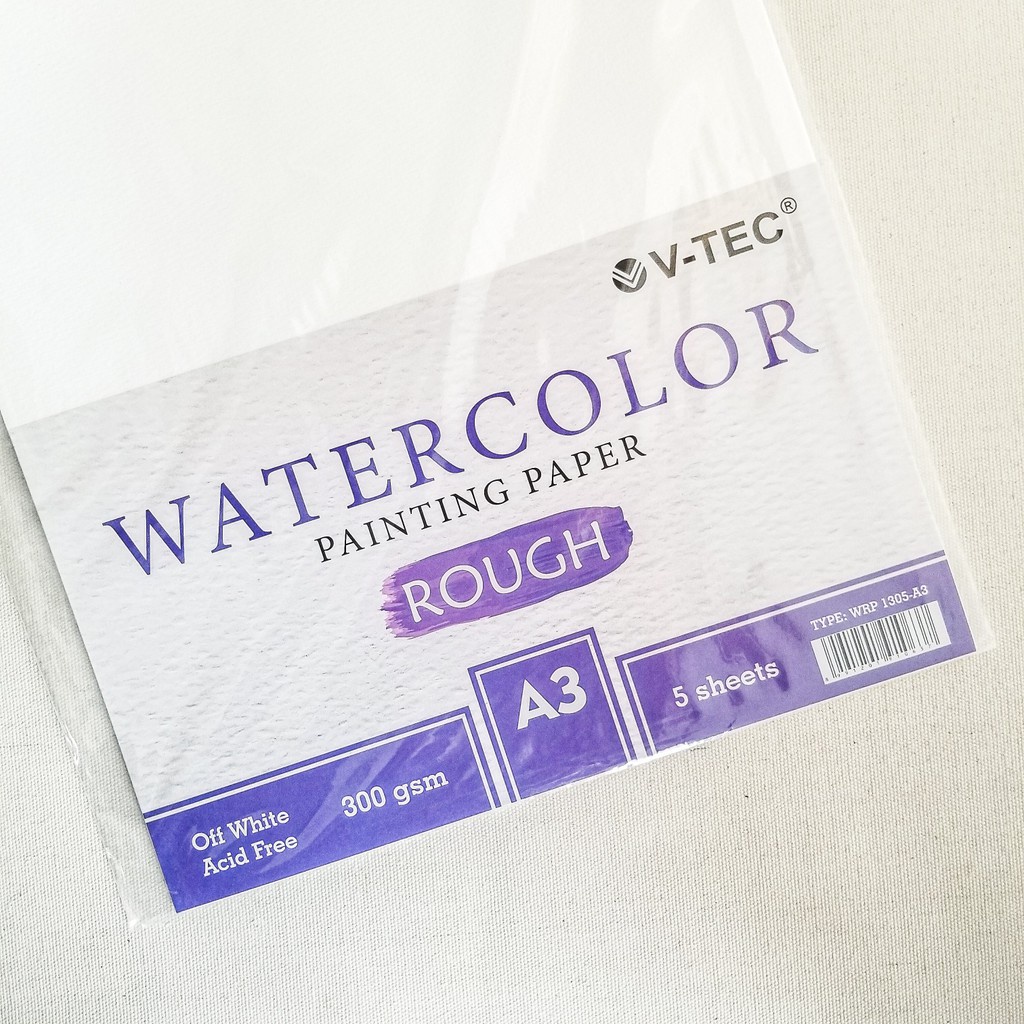 

(1 PACK = 5 LMBR A3 ) ROUGH 300 gsm Kertas Gambar Watercolor Vtec A3 / Water Color Paper / Kertas Watercolour Painting / Water Colour V-Tec / Cat Air