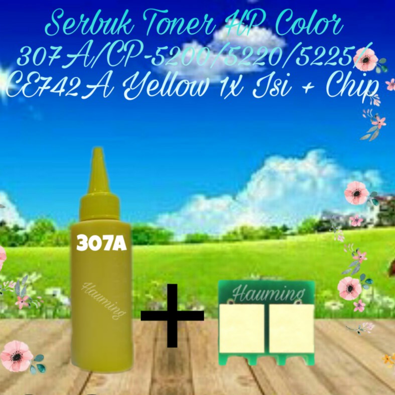 Serbuk Toner refill Compatible 307A  Colour CP5200 / CP5220 / CP5225 / CP5225DN / CP5225N / CP5225XH / CP-5225 / CE742A Yellow 1xisi  + Chip