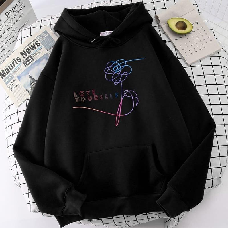 LOVE YOURSELF Sweater Hoodie Wanita Bahan Fleece-4