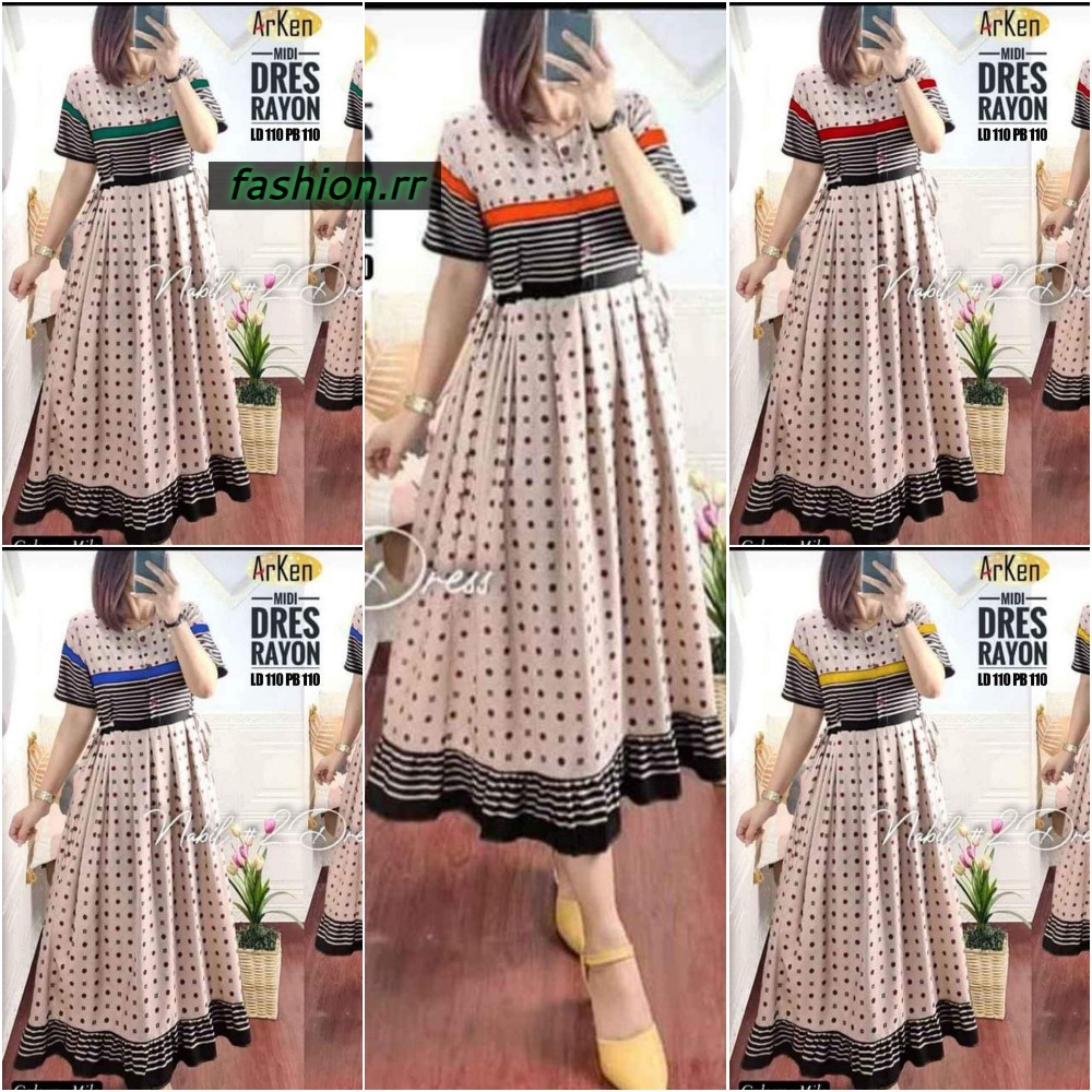 Midi Dress Arken Rayon Premium Langsung Dari Produksi || Dress Arken || Dress Rayon || Warna Merah Biru Hijau Kuning Orange