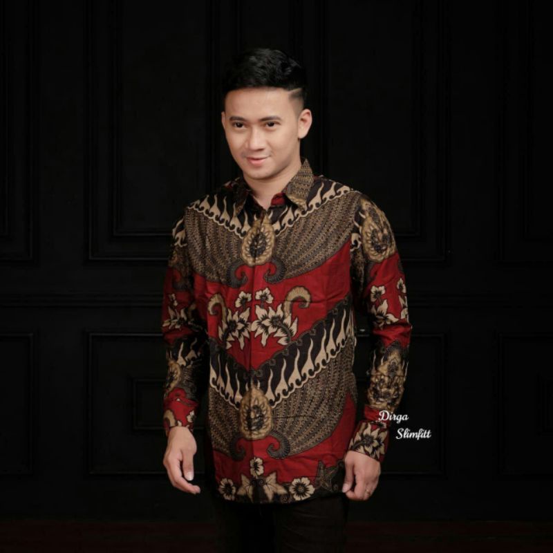 Kemeja Batik Pria Lengan Panjang BATIK HRB026 motif KERATONAN Kode 002 size M L XL XXL Reguler