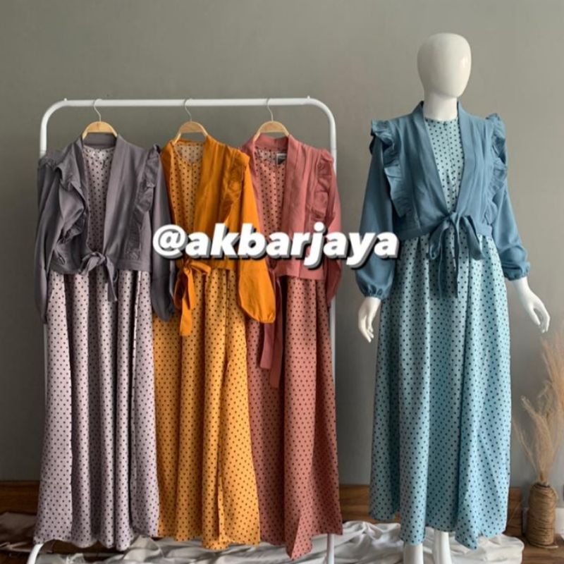 Gamis Polkadot/ Gaun Polkadot/ Dress Polkadot/ Dress + Outer/ Baju Muslim Polkadot