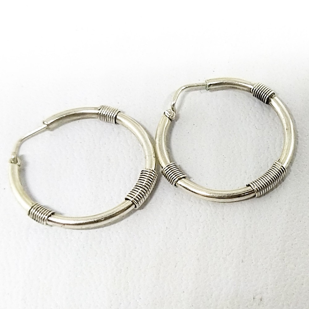 Anting Earrings Perak Silver Bali Bulat Hoop Lebar Lilit Polos Tiga Budhis Asli  925