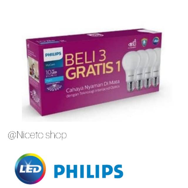 Lampu LED Philips Multipack 10W 10watt Paket E27 6500K Putih E27