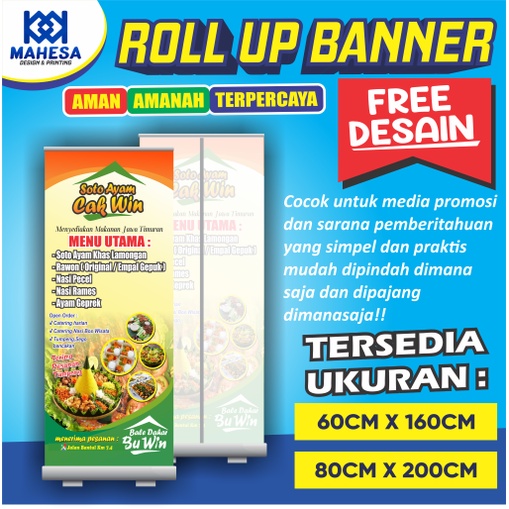 CETAK BANNER + RANGKA ROLL UP BANNER STAND 60X160 FREE DESAIN