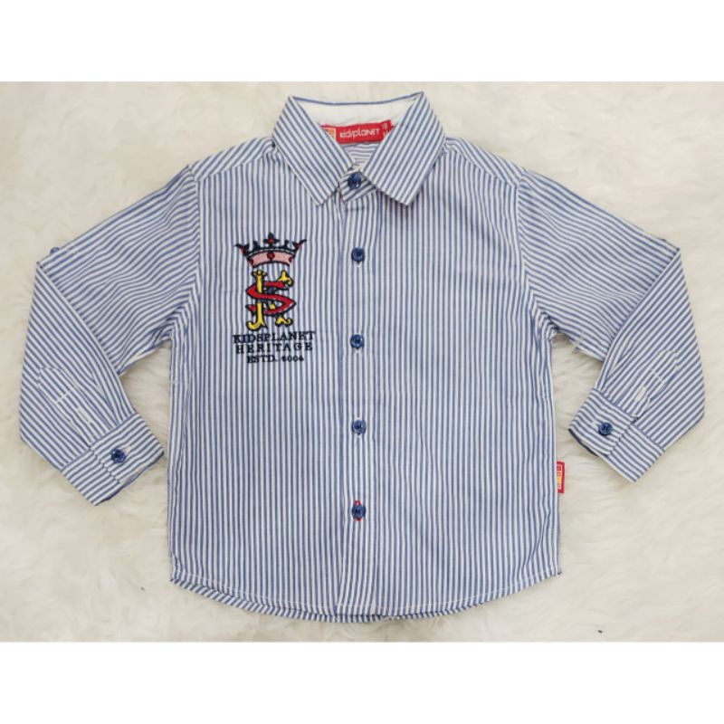 Kids Planet Kemeja Lengan Panjang Garis Biru Putih Untuk Anak Cowok 18 Bulan