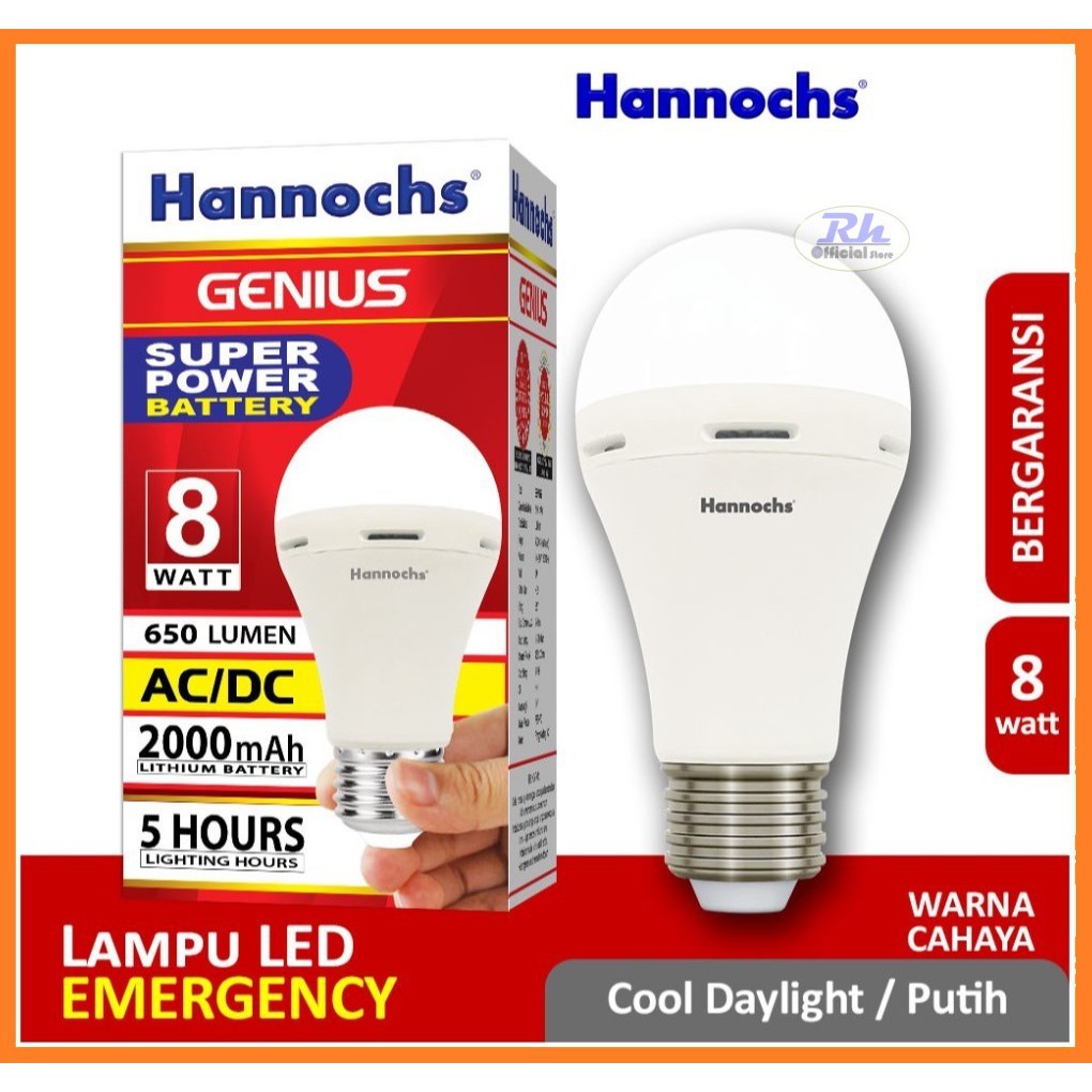 Lampu LED hannochs genius emergency 8 Watt