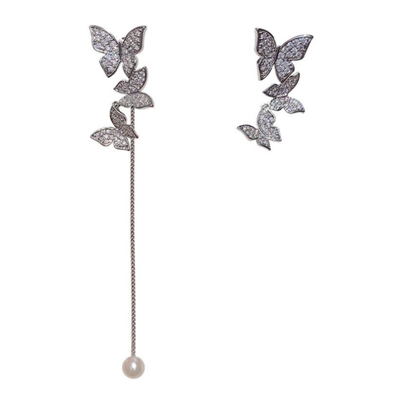 2 Pcs/set Simple Fashion Solid Color Asymmetric Butterfly Silver Earring for Women Gift