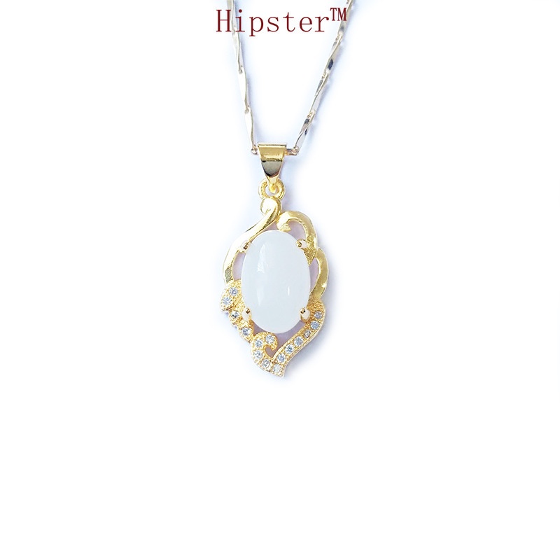 Retro Style Elegant Golden Jade Pendant 18K Gold Necklace