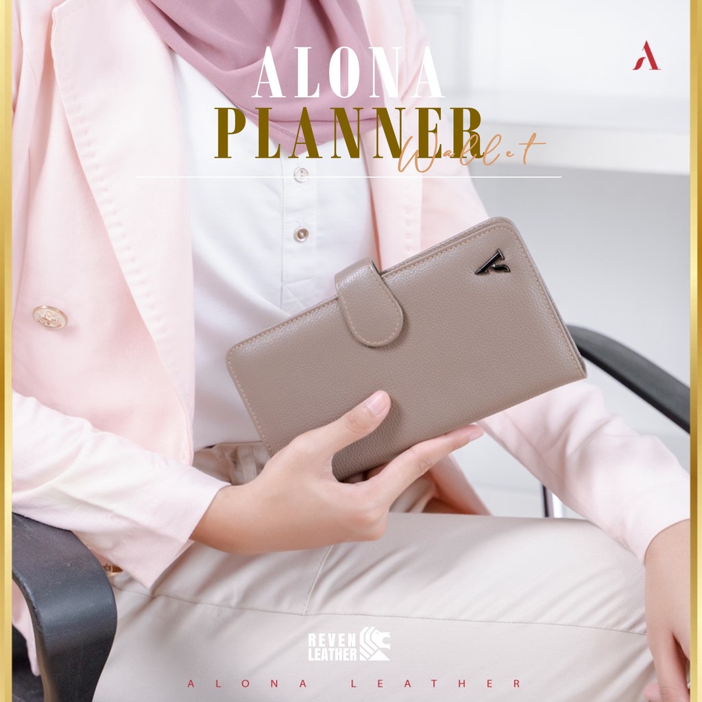 Dompet Kulit Panjang Lipat Wanita Bahan 100% Kulit Asli Alona Planner Budget Keuangan Wallet Premium Branded Awet Tebal Elegan