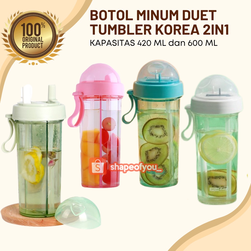 DUET COUPLE BOTTLE BOTOL MINUM DUET DUA SISI 2 SISI 2IN1 BOTOL SEKAT - tanpa bubble, POLOS 420 ML premium berkualitas elegan