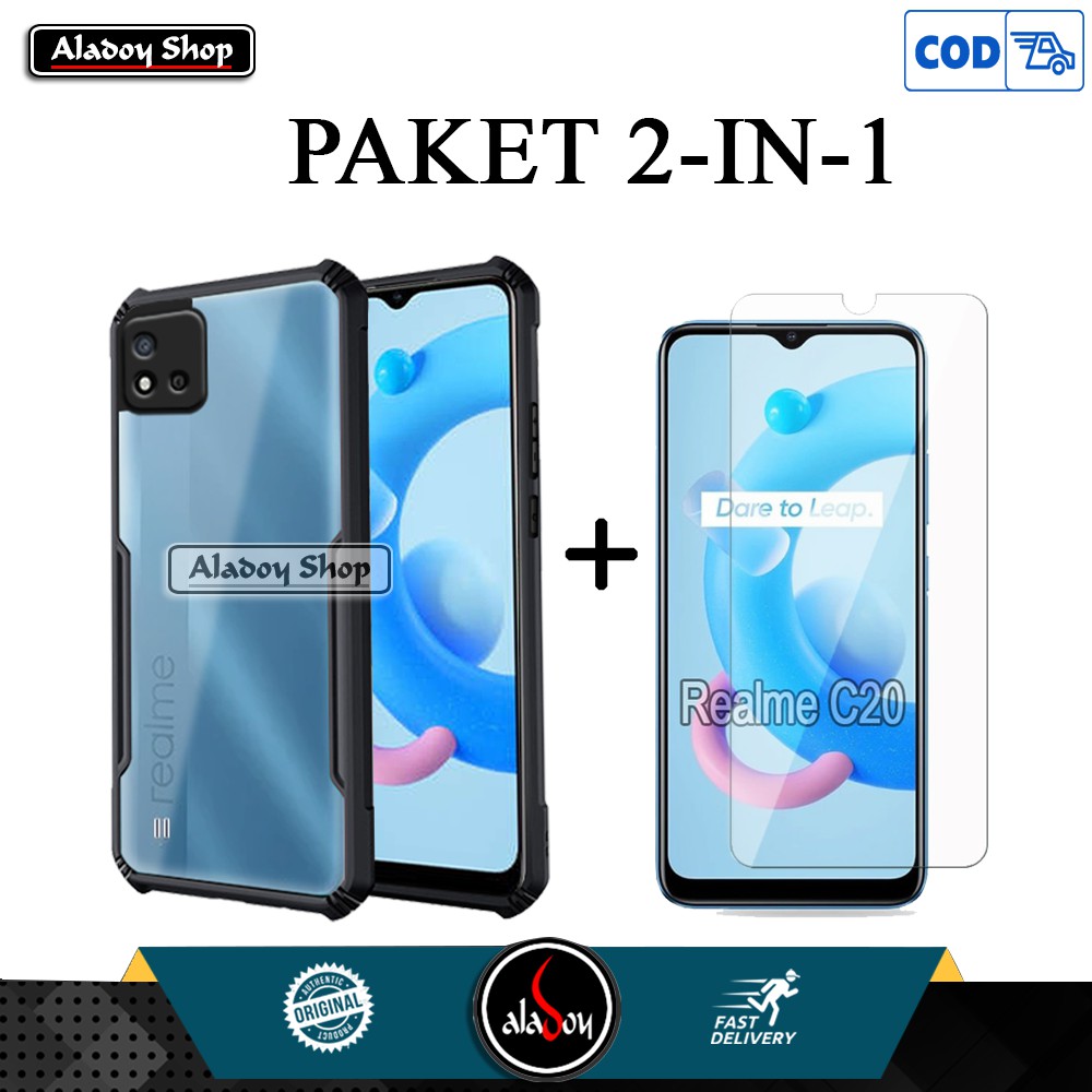 Hard Case Realme C20 2021 New Casing Transparent + Tempered Glass Clear