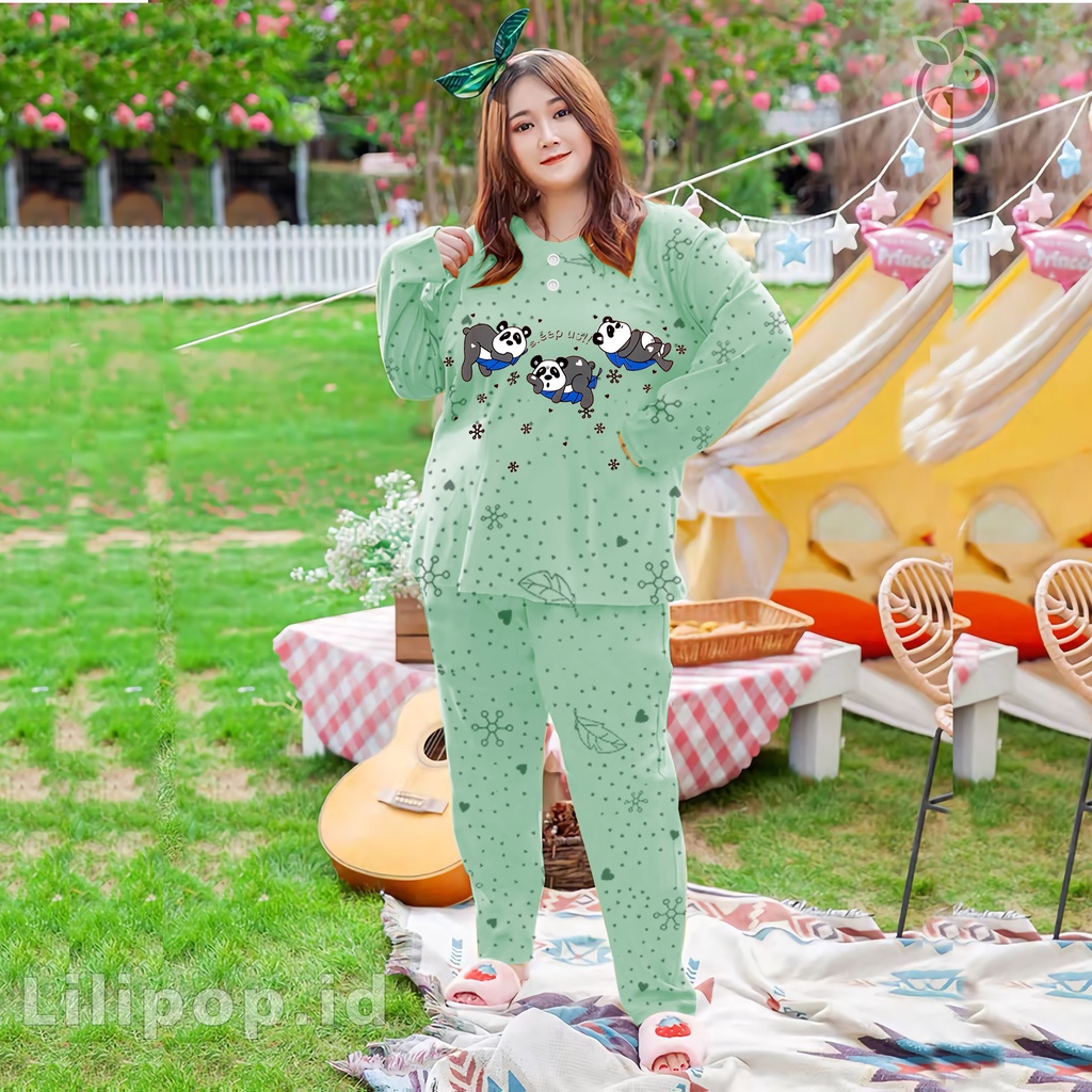 Lilipop.id  Baju Tidur Jumbo Panda XXXL Celana Panjang PP Bigsize Lengan Panjang Baby Doll Kaos