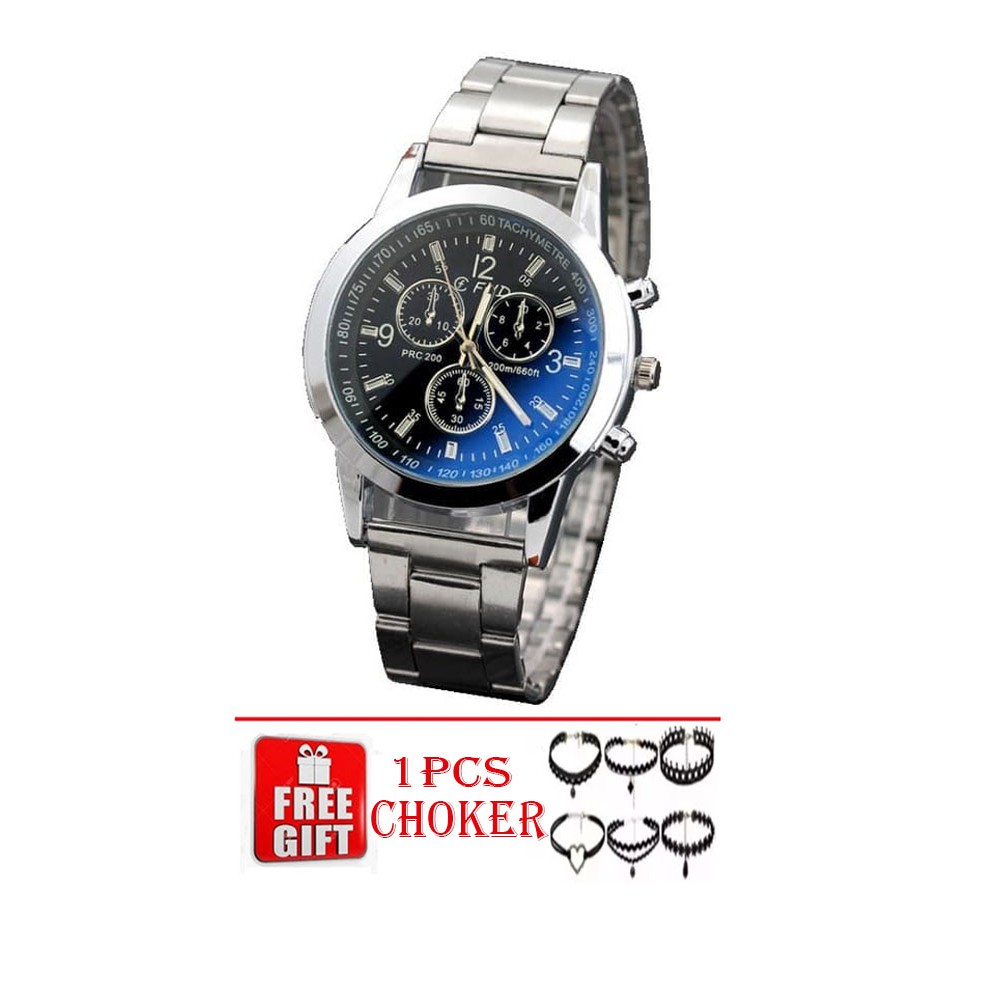 Jam Tangan CHRONO 02 + CHOKER Korea Fashion Stainless Steel Mens Watch Cowo Analog Korean Style