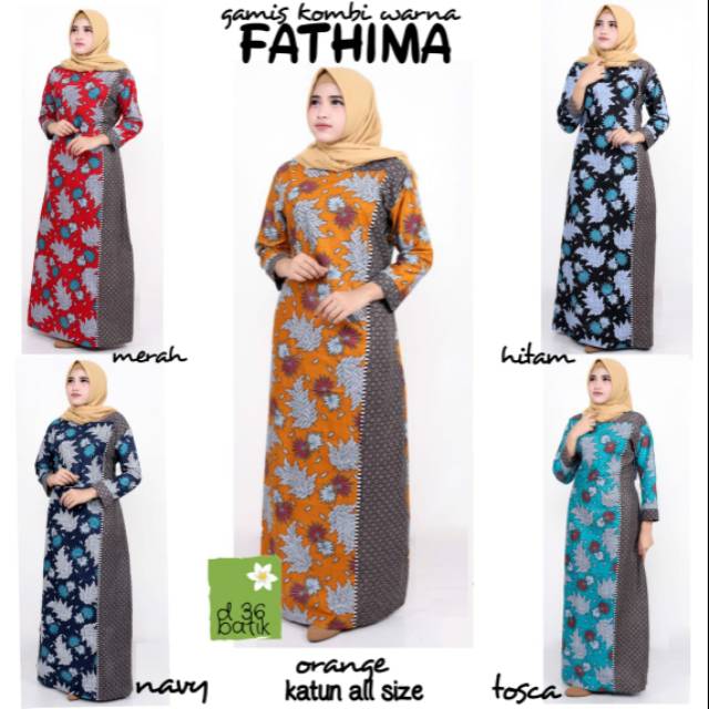 Gamis Kombi Warna Fathina Batik Muslimah Modern Kasual Elegan Kondangan