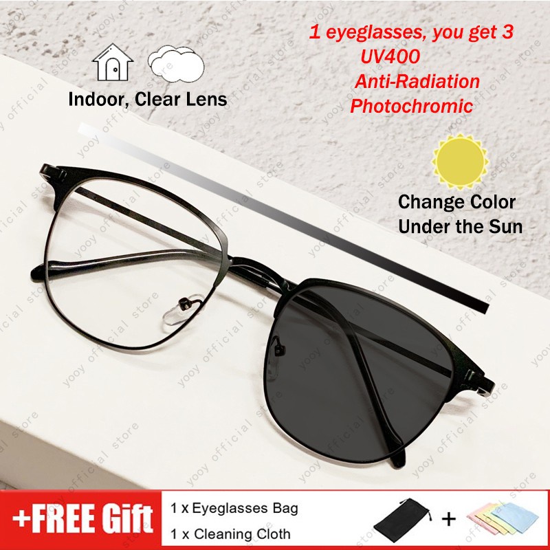 Kacamata Photocromic Anti Radiasi Wanita Pria Komputer Fotocromic Anti Silau eyeglasses Metal Frame