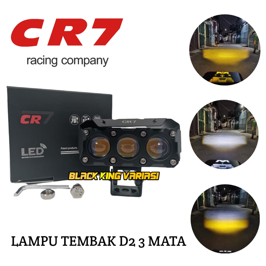 Lampu Tembak Led Foglamp CR7 SQL 3 Mata Laser Gun Putih Kuning 2 Warna Waterproof CR7 Lampu Tembak 3 Mata High Low