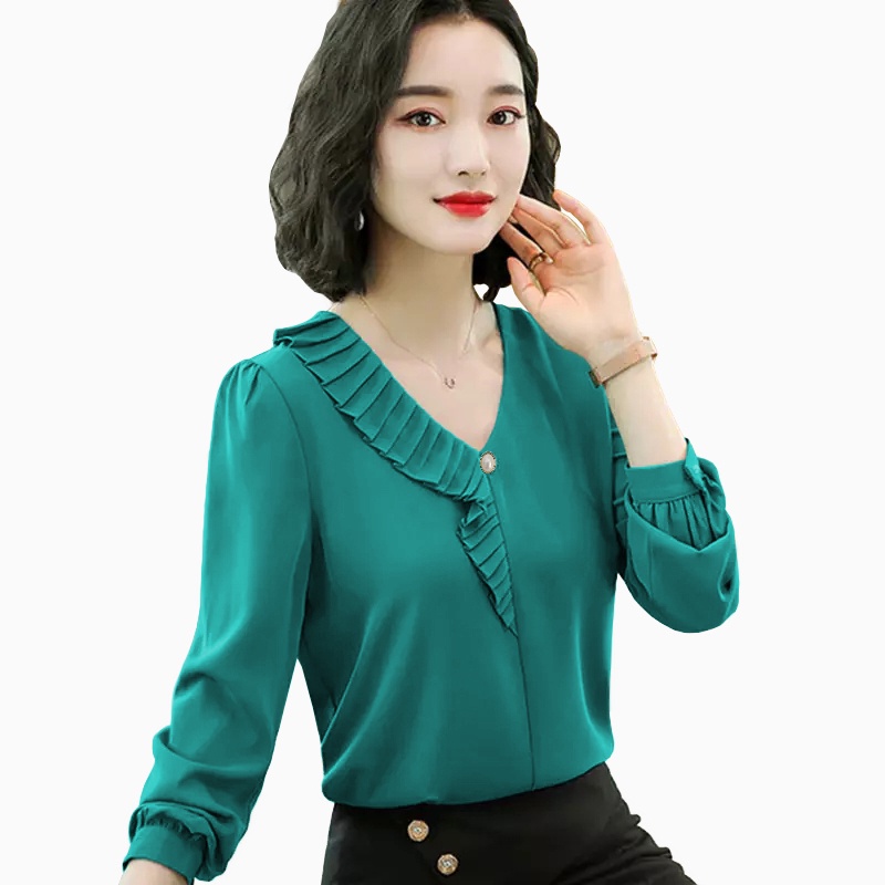 Blouse Lengan panjang Wanita Gaya Korea variasi leher Model Terbaru - XSHOP Verlin