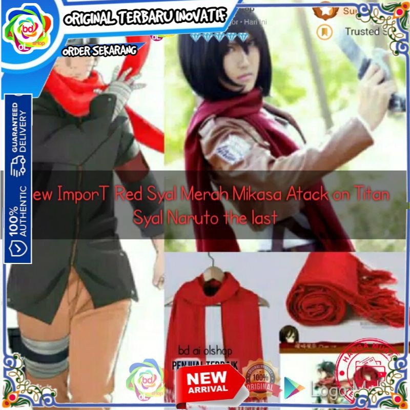 New ImporT Red Syal Ayano Mikasa Atack on Titan Syal Naruto the last