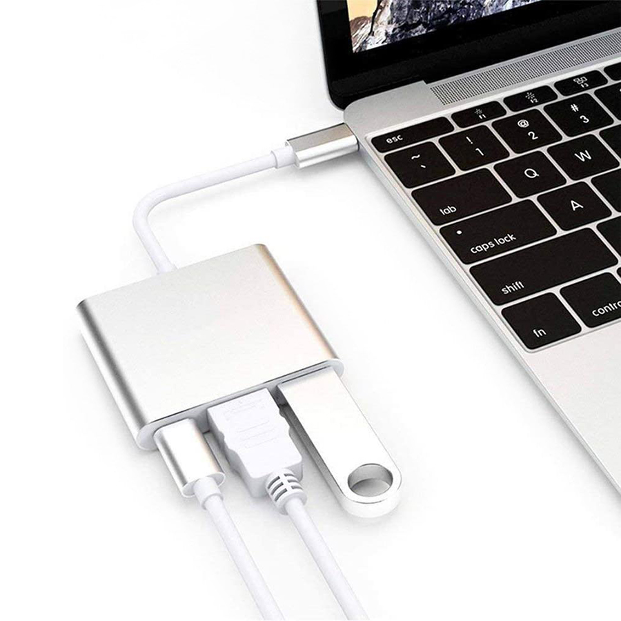 Adaptor Multiport Usb C Ke Hdmi Dan Usb 3.0 Tipe C 4k Video Usb 3.0 Pd Pengisian Cepat Untuk Laptop Dan Ponsel