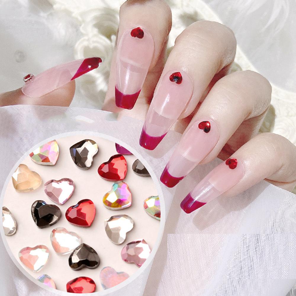 Mxbeauty Jantung Kuku Seni Berlian Imitasi Fashion 10 Pcs Flat-bottomed Manicure Aksesoris Berlian Perhiasan AB Kristal Stiker Kuku