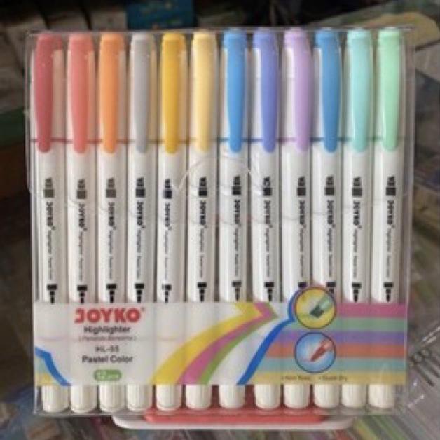 

Highlighter Penanda dan Spidol Pastel HL-55 HL55 12 Warna 2 in 1 Joyko